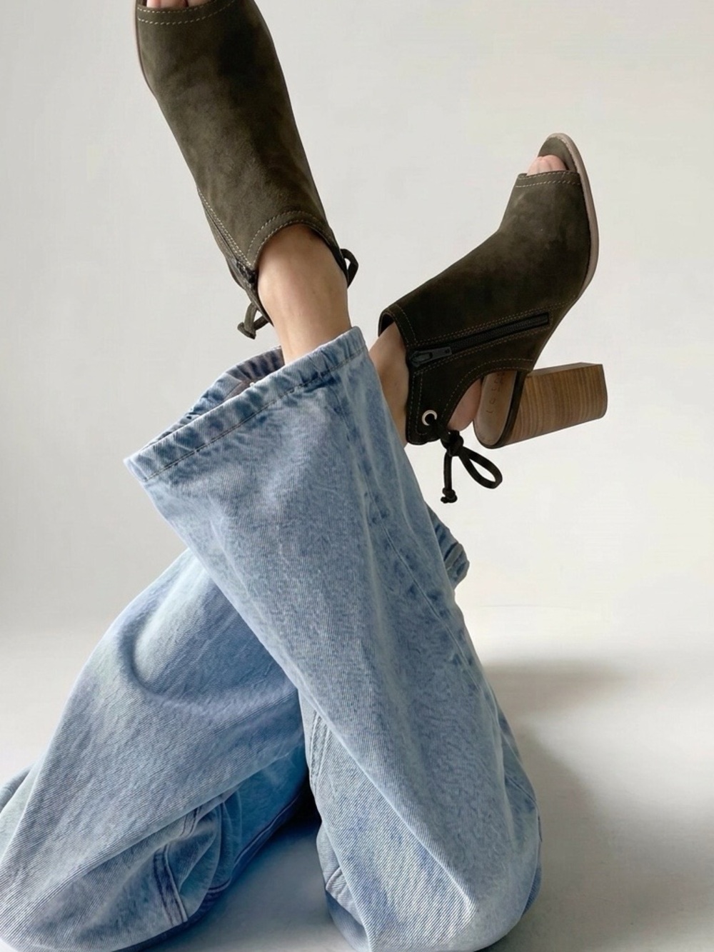 LC Lauren Conrad- Olive Green Faux Suede Open Toe Booties